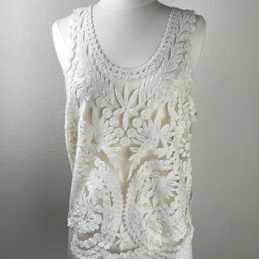 Vintage Boho Embroidered Crochet Top